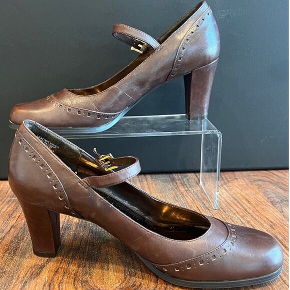 Etienne Aigner Brown Leather Eyelet Detail Nadine Mary Jane 8.5 - Picture 3 of 15